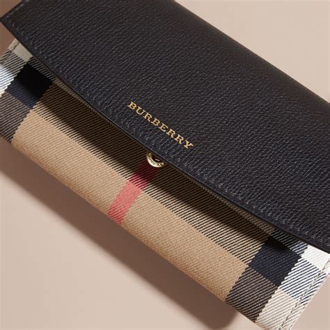 burberry house check and leather continental wallet dark sand|Check Continental Wallet in Sand .